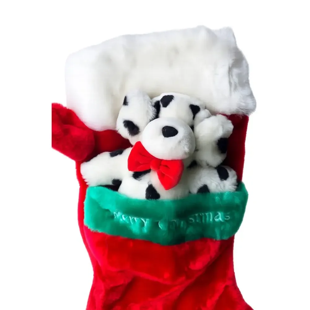 Vintage 1988 Large Christmas Stocking w/ Plush Dalmatian Puppy - New Without Tag